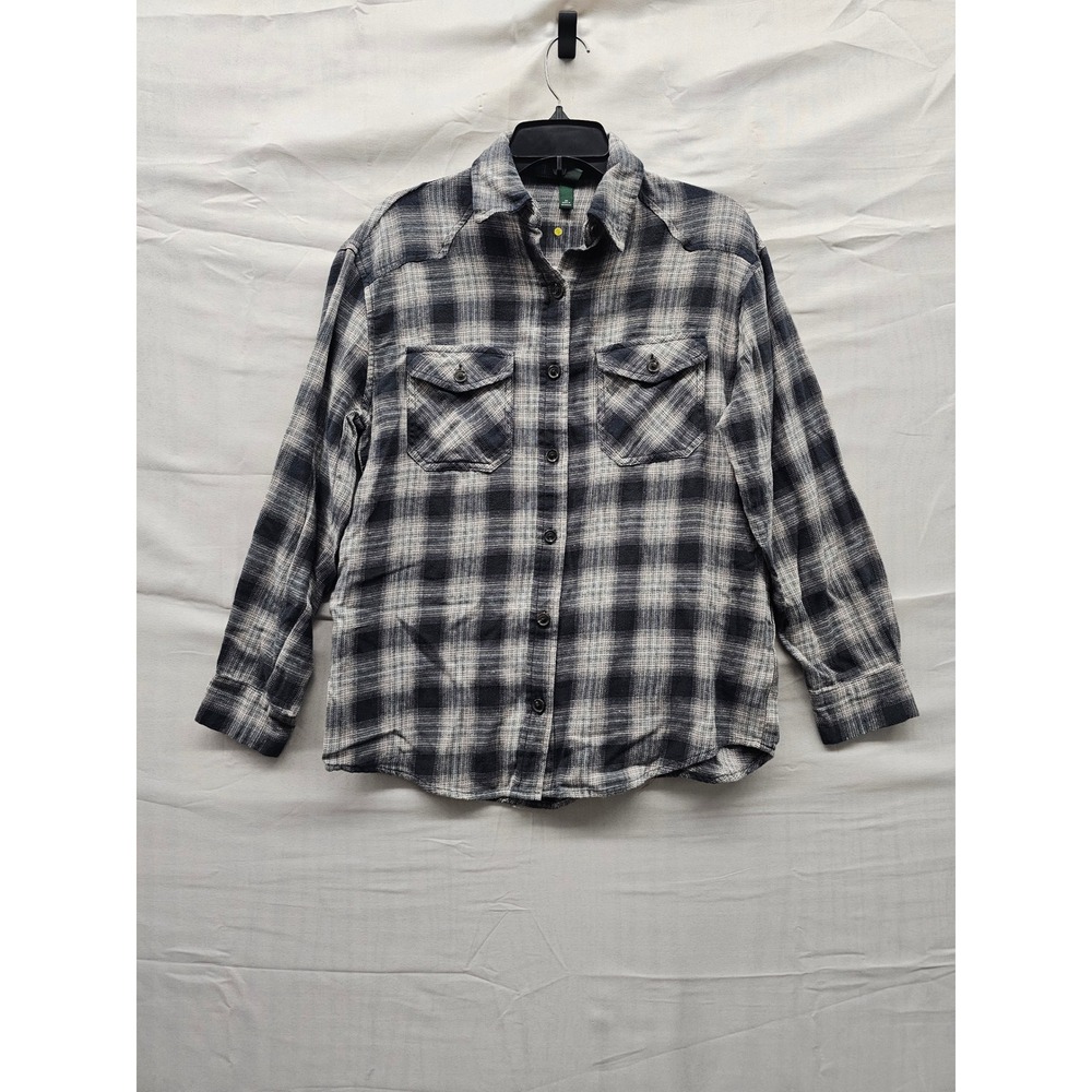 Wild Fable Womens Plaid Button Down Shirt Black Cotton Casual Size XS